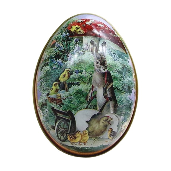 Easter Bunny Metal Tin Egg-shaped Jewelry Box, Candy Box, Easter Egg Holiday Decoration Containers for Basket Stuffers Party Favors (4.3x2.6)