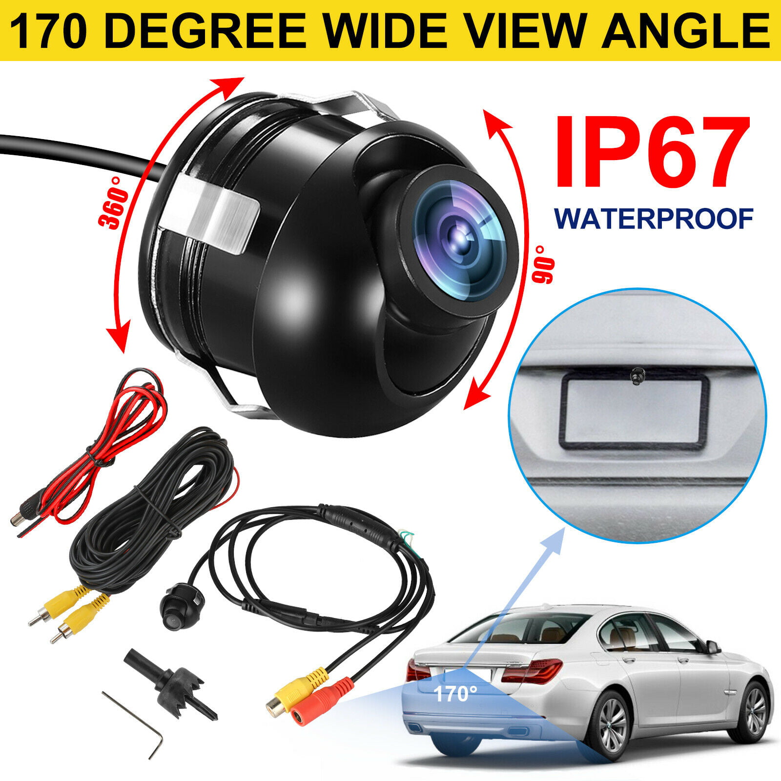 2 pcs 360°Rotatable 170° Wide Angle Car Front/Rear View Back Up Reversing Camera 