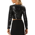 thumbnail image 3 of INSPIRE CHIC Sequin Crop Top for Women's Long Sleeve V Neck Sparkly Shiny Party Blouse XS Black, 3 of 5