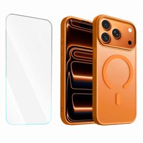 Entronix Bundle Compatible with iPhone 17 Pro Max — Magnetic Dual-Layer Phone Case & 1 Clear Screen Protector, Anti-Drop 9H Easy Install, Orange