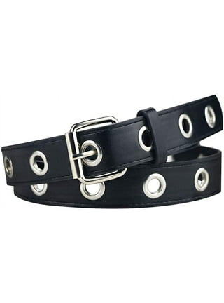 Grommet Leather Belts for Women, Black Belt Women Men with Studded Holes C