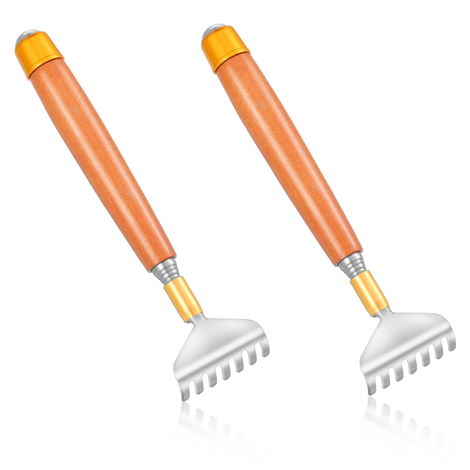HEQUSIGNS 2pcs Back Scratcher, Extendable Back Scratcher Telescopic Wooden Handle with Steel Roller Ball, Face Head Scalp Butt Scratcher Back Massager Tool, Handheld Massager for Face Neck Foot