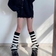 thumbnail image 4 of Women Girls Dark Goth Ribbed Knit Leg Warmers Contrast Color Striped Wide Leg Flare Foot Cover Socks Harajuku Loose Knee High Stockings, 4 of 4