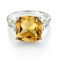 thumbnail image 2 of Gem Stone King 925 Silver and 10K Yellow Yellow Citrine and White Moissanite and Diamond Ring for Women (7.45 Cttw, 12MM Cushion and 5mm Trillion, Size 5), 2 of 3