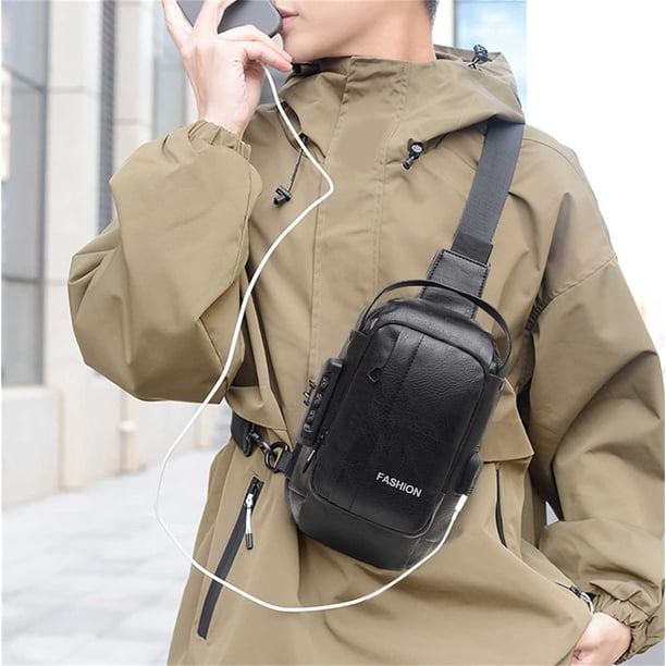 Mochila ligera para motocicleta para hombre con puerto de carga USB y bloqueo con contraseña | Bolso bandolera antirrobo | Bolsa de viaje multifuncional de poliéster resistente