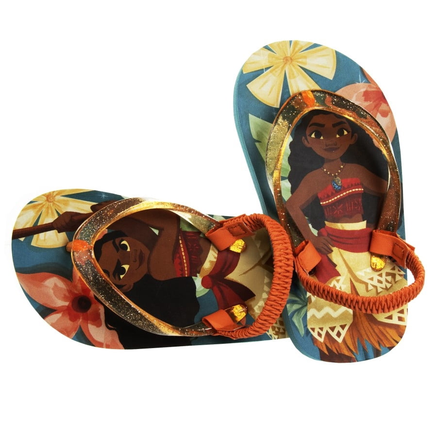 Disney Moana Girls Toddler Flip Flops with Back Strap, Blue Orange, 7-8