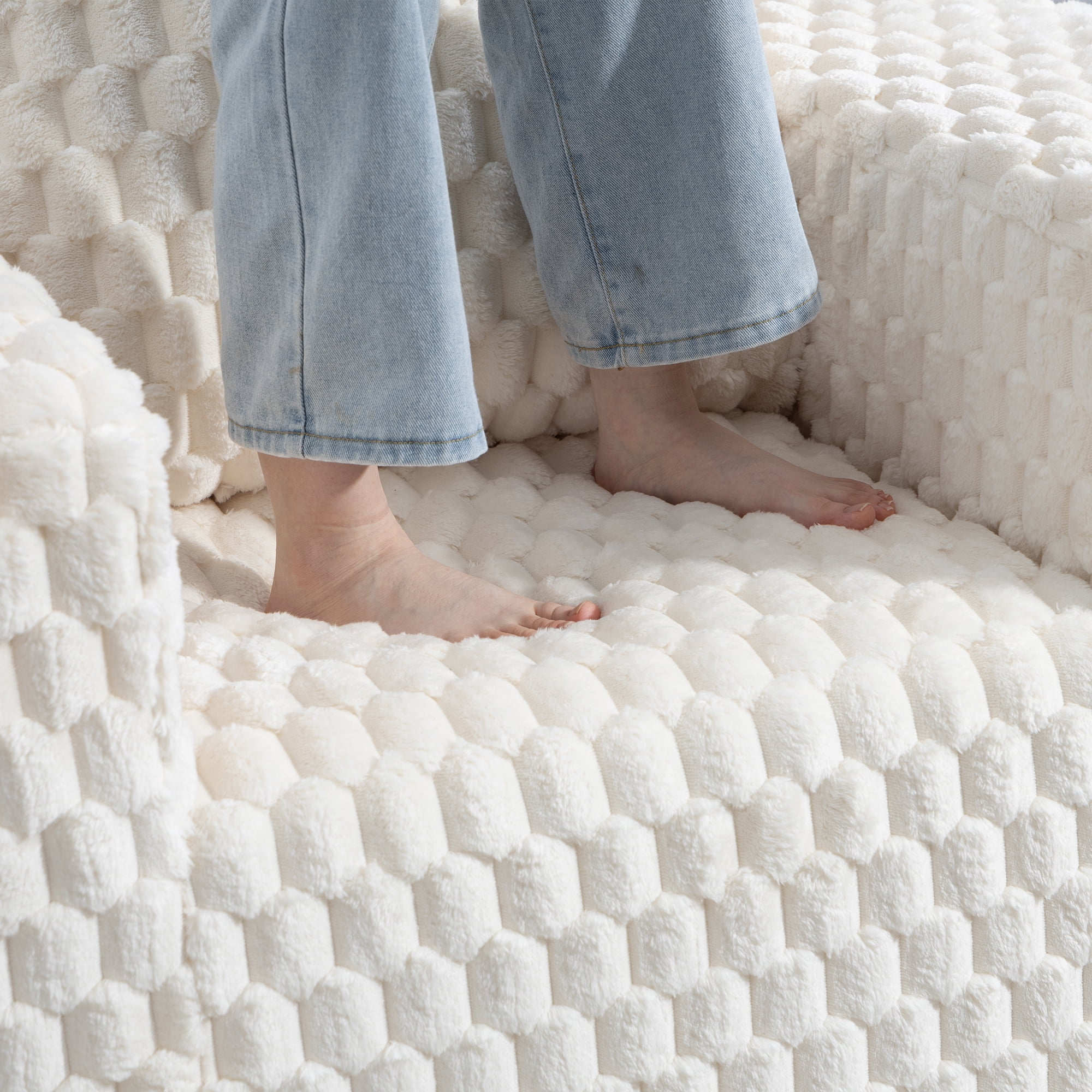 Demi Bonn 42" Corduroy Sofa Couches, Sofa Memory Foam Couches for Living Room, Cloud Couch with Ottoman, Beige