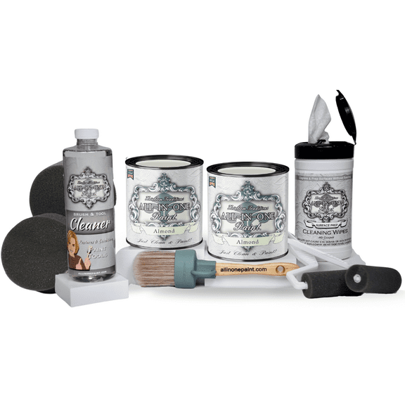 ALL-IN-ONE Paint by Heirloom Traditions, 2 Quart Cabinet Paint Bundle and Tool Kit - Almond (off white with tan undertone)