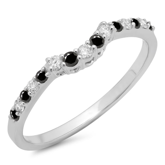 Dazzlingrock Collection 0.30 Carat (ctw) 14K Round Black & White Diamond Ladies Wedding Band 1/3 CT, White Gold, Size 10