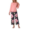 thumbnail image 2 of INSPIRE CHIC Women's Easter Lounge Set Floral Capri Long Sleeve Shirt Soft Strechy Pajama Sets 2 Piece Loungewear XL Pink, 2 of 6