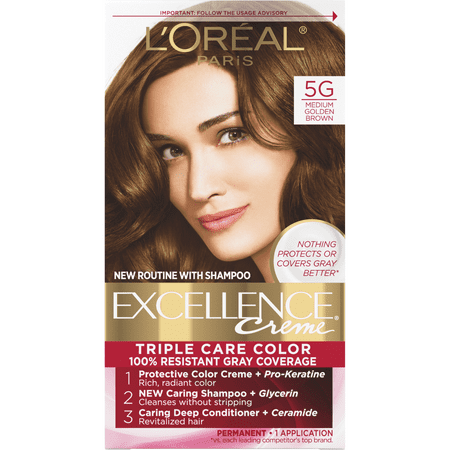 L'Oreal Paris Excellence Creme Permanent Triple Care Hair Color, Medium Golden Brown, 1 Kit