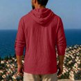 thumbnail image 5 of Hoodie Long Sleeve Shirts for Men Cotton Linen Solid Color Buttons Drawstring Casual Top Summer Vintage Fashion Comfort Loose Pullover Shirt, 5 of 9