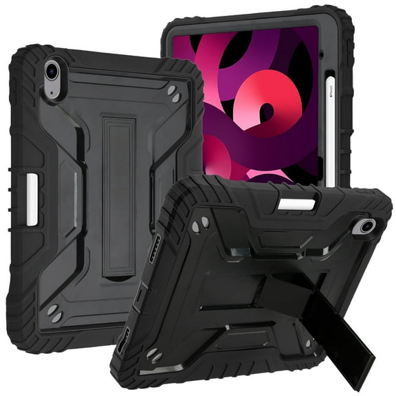 For Apple iPad 10th Generation 2022 10.9 inch Dual Layer Protective Shockproof Kickstand with Pen Holder Heavy Duty Case Cover Black/Black