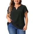 thumbnail image 1 of Blusas de talla grande para mujer Agnes Orinda, con cuello en V, mangas cortas tipo pétalo, camisetas casuales 4X en negro, 1 of 6
