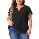 thumbnail image 1 of Blusas de talla grande para mujer Agnes Orinda, con cuello en V, mangas cortas tipo pétalo, camisetas casuales 4X en negro, 1 of 6