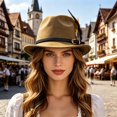 thumbnail image 4 of XIAOCHA Womens Braided‑Buckle Fedora Hat Solid Wide‑Brim Hat Outdoor Festival Hat,Khaki, 4 of 4