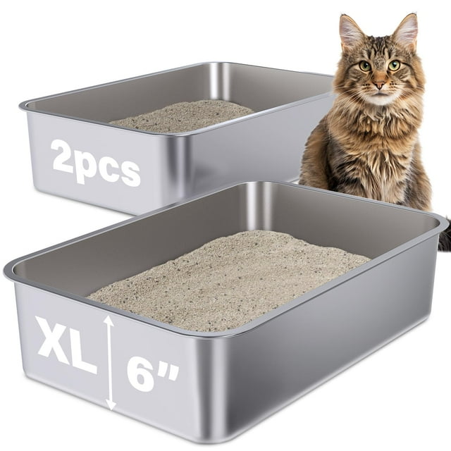 Caja higiénica Holintan de acero inoxidable XL para grandes felinos, paquete de 2