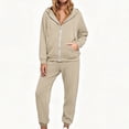 thumbnail image 2 of Women 2 Piece Outfits Sweatsuit Full Zip Hooded Sweatshirt Jacket Jogger Pants Casual Loose Tracksuit Set with Pockets for Workout Jogging Daily Street Going‑out Wear Beige XXL, 2 of 9