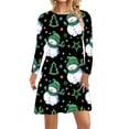 thumbnail image 2 of Vestido estampado de estilo navideño para mujer, Otoño Invierno, manga larga, cuello redondo, informal, suelto, corte en A, vestido de fiesta de año nuevo para mujer, 2 of 4