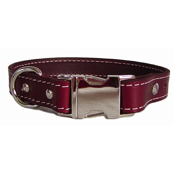 Seneca Colliers en Cuir à Libération Latérale Réglables de Taille 1 x 18 Pouces, Style Plat Classique avec Boucle Nickelée en Bourgogne, un Choix Festif pour les Chiens Moyens et Grands, Fabriqué aux États-Unis