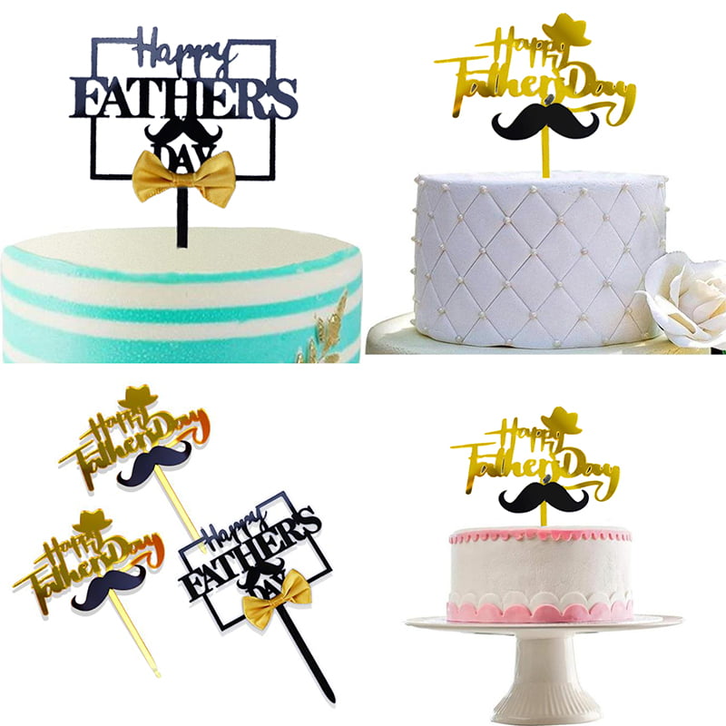 Happy Father's Day Cake Topper Decoration Acrylic Gold Black Reusable Durable Plastic