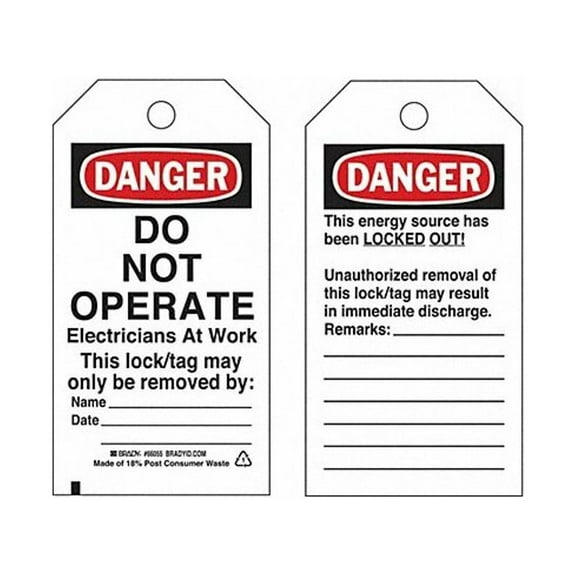 Brady Danger Tag, 5 1/2 in Height, 3 in Width, Polyester 65504