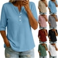 thumbnail image 1 of Neewe Womens Plain V Neck Button Dressy Casual Summer Short Sleeve Button Down Shirts Business Work Tops, 1 of 6
