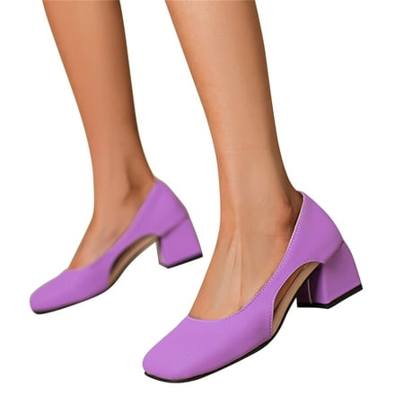 Oyedens Women s Pump Cutout Vintage Squate Toe Heels for Women Mid Block Heels Work Dress Shoes