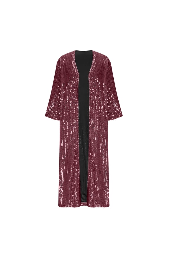 Women's Sequin Cardigan Sparkly Cover up Open Front 3/4 Sleeve Coat Loose Outerwear for Evening Party Prom