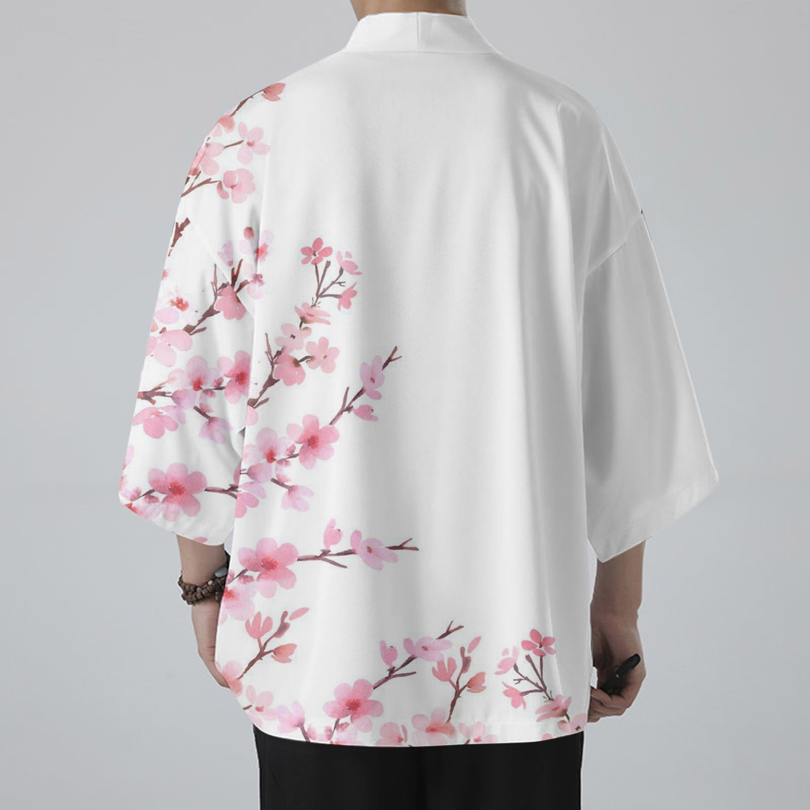 Men's Cherry Blossom Print Cardigan – Semi-Long Sleeve Open Front