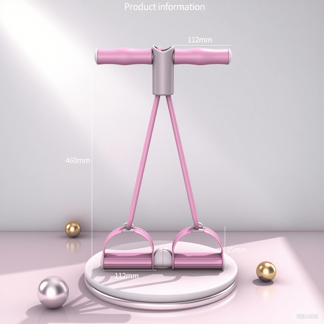 Pink Resistance Band Exercise System, 4-Tube Leg & Core Workout, Foot Pedal Pull Rope with Soft Grip Handles