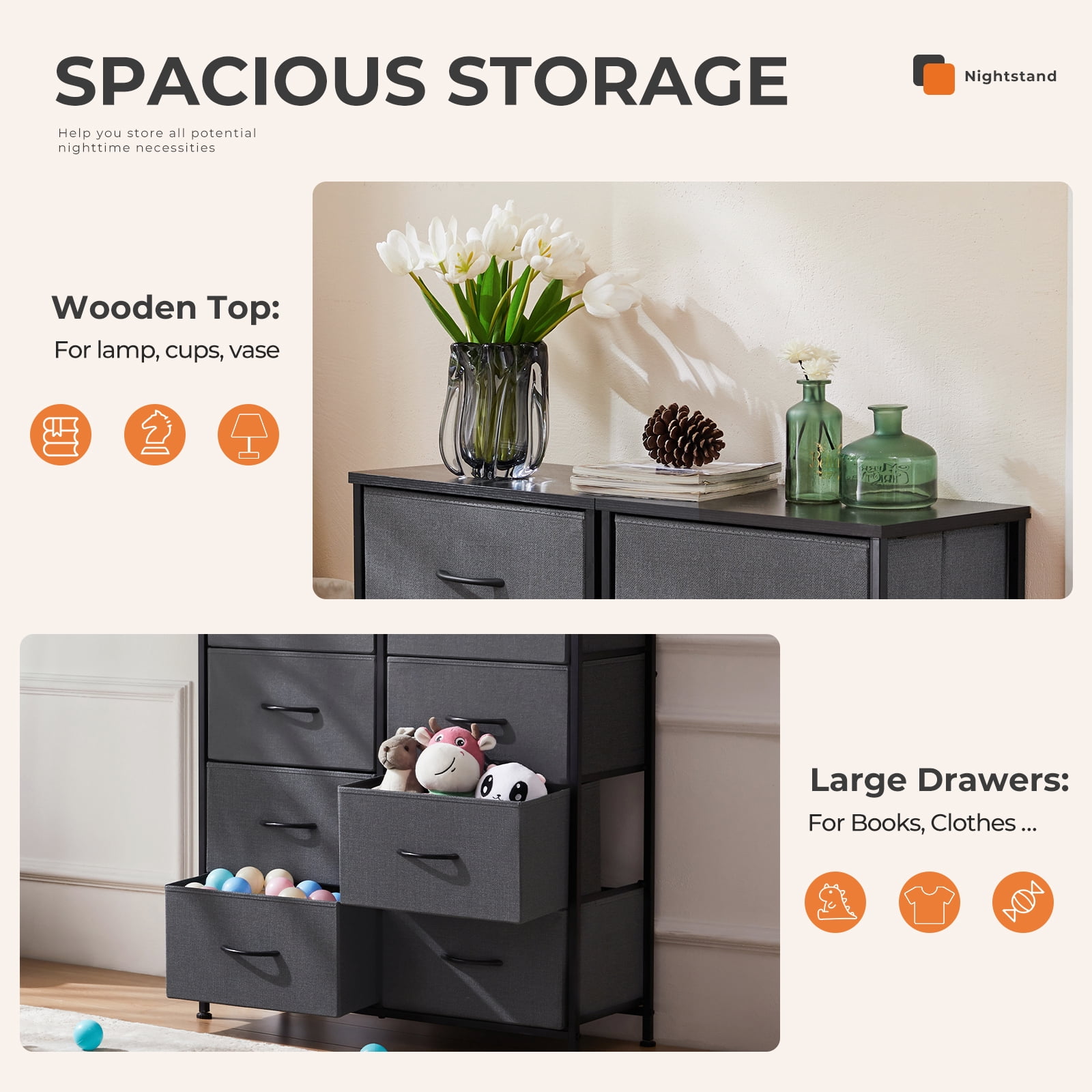 TrumanPick Fabric Storage Drawer Bedroom Dresser, Tall Dresser for Closet, 8 Fabric Dresser with 8 Storage Drawers for Clothes, Living Room, Hallway, Entryway, Gray