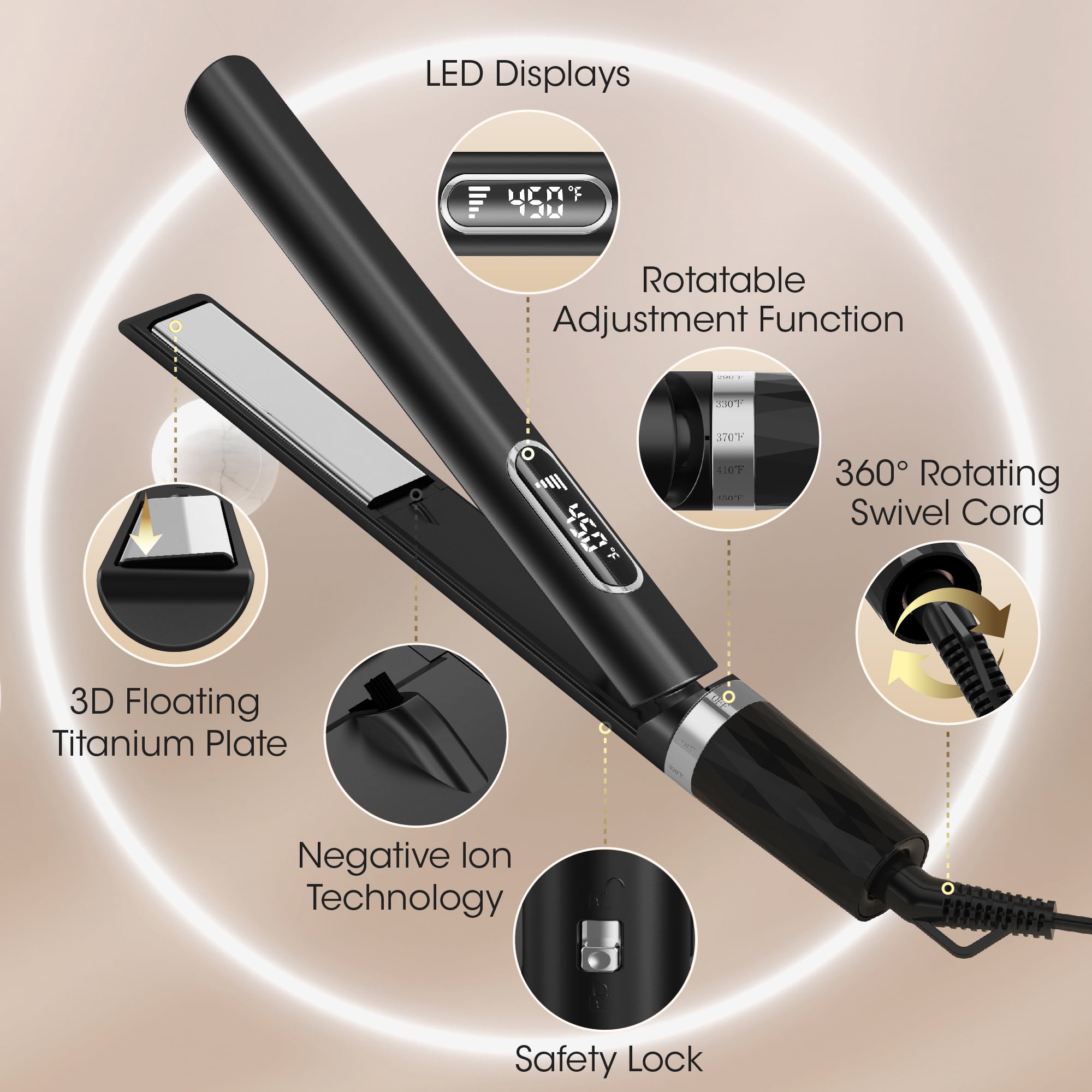 SKIMI Hair Straightener, 1 inch Flat Iron Curling, Curling Iron Ceramic, Dual Voltage, Black