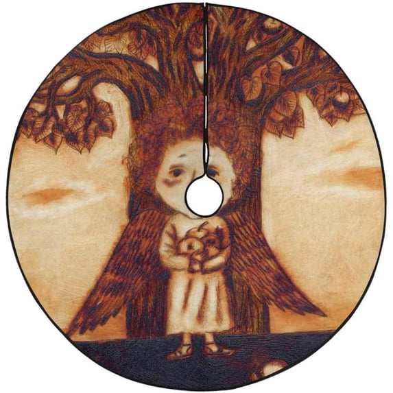 FMSHPON Angel of Harvest Xmas Christmas Tree Skirt Stand Mat for Holiday Party Decoration Indoor Outdoor 36 inches