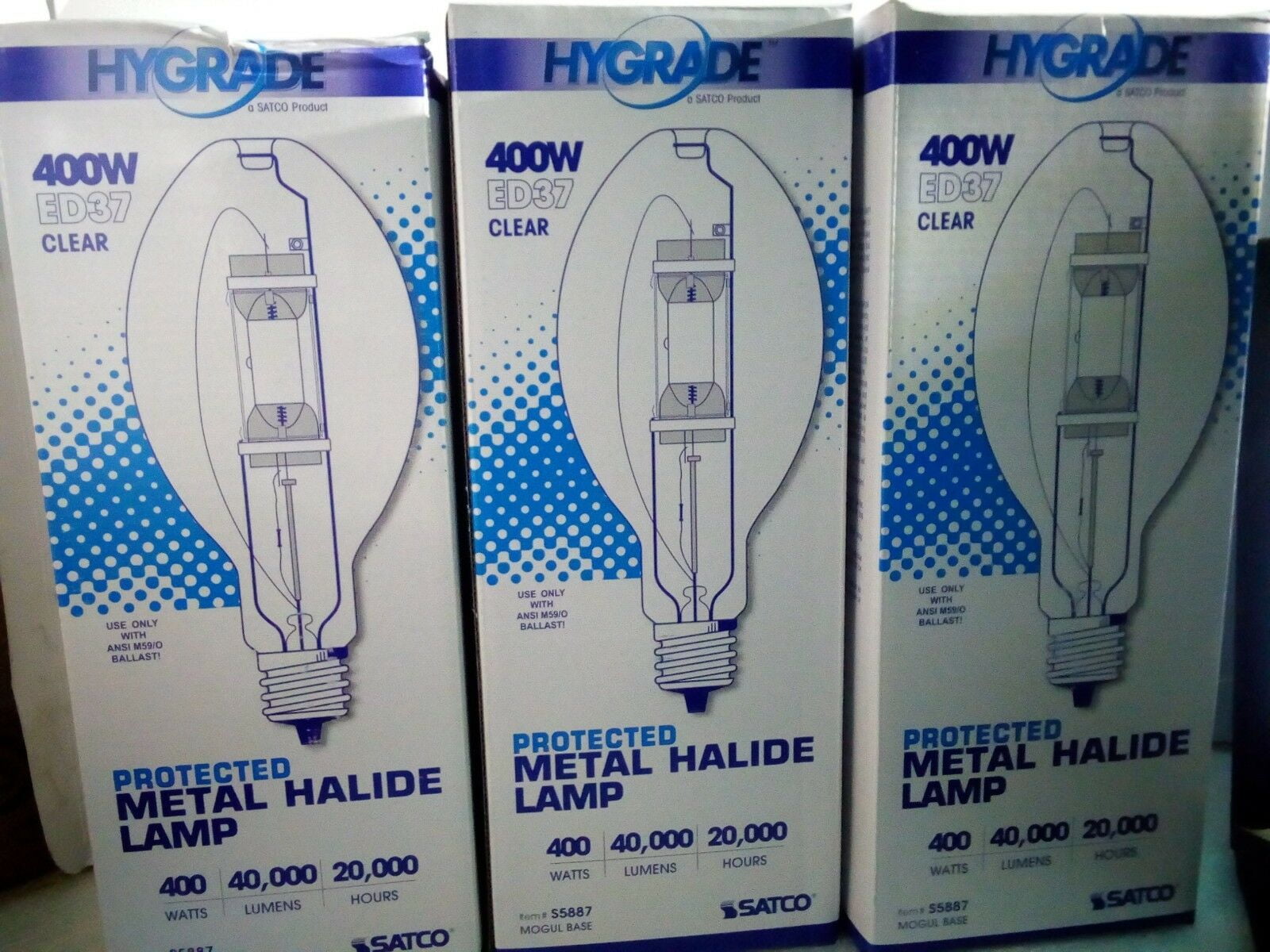 3  NEW  HYGRADE PROTECTED PULSE METAL HANDLE LAMP 400 WATT OEM NEW 
