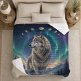thumbnail image 4 of Gray Wolf Beneath Aurora Skies, Realistic Fantasy Wildlife Illustration Composition, Just Because Gift for Wolf Art Enthusiasts, Cozy Flannel Blanket and Home Decor for Living Room and Bedroom, 4 of 7