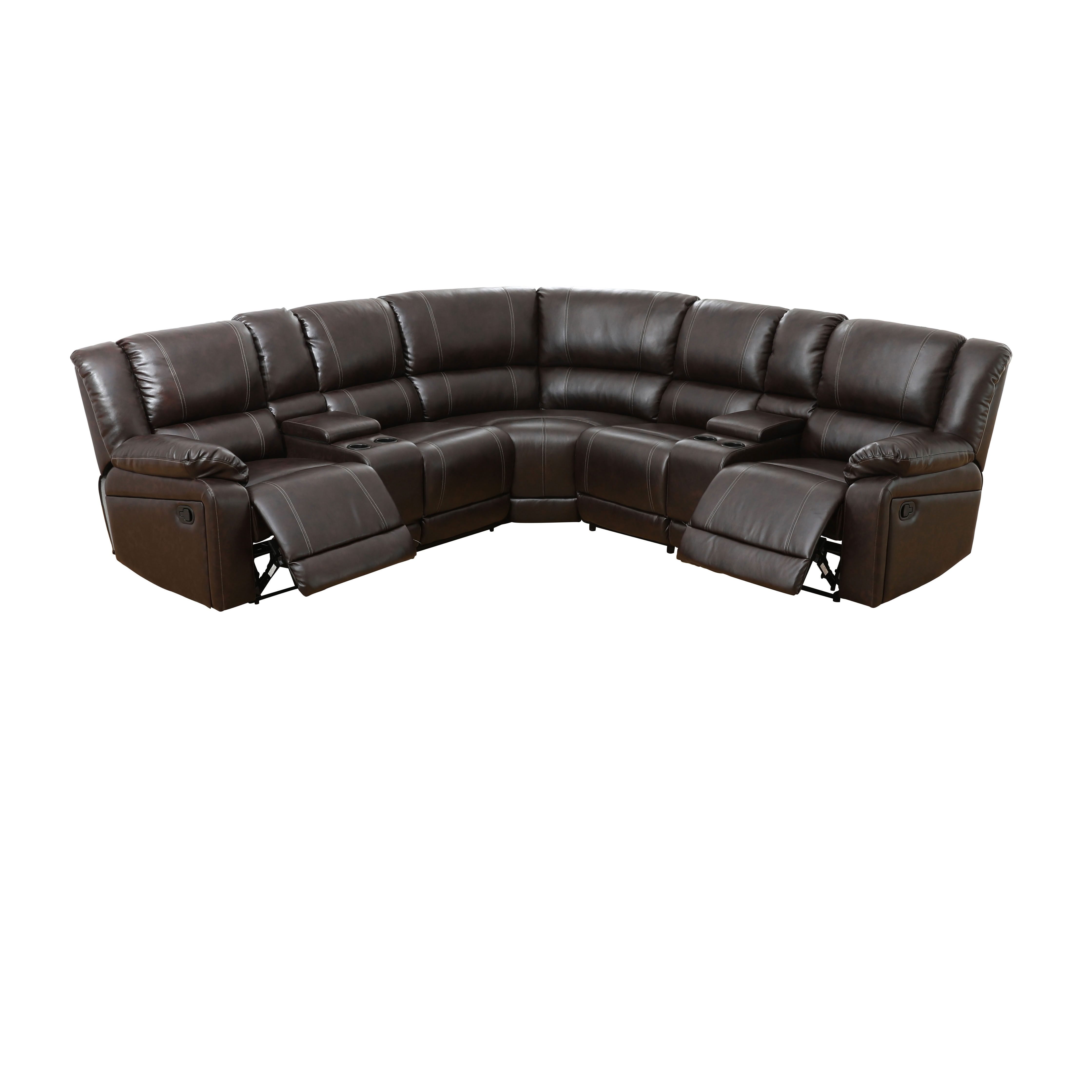 MAYEERTY Oversized Recliner Sectional Sofa, L-Shape Corner Couch with Faux Leather, Cup Holders & Storage for Living Room, Home Theater, Brown