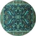 thumbnail image 1 of Ahgly Company Machine Washable Indoor Round Oriental Turquoise Blue Industrial Area Rugs, 7' Round, 1 of 4