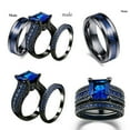 thumbnail image 4 of Couple Rings for Women and Men Geometric Alloy Rings with Blue Gem Inlay Fashion Diamond Design Couple Combination, 4 of 5