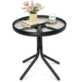 thumbnail image 1 of Ktaxon 18" Square Outdoor Side Table with Tempered Glass Top, Ripple-patterned Courtyard Glass Table, Black, 1 of 7