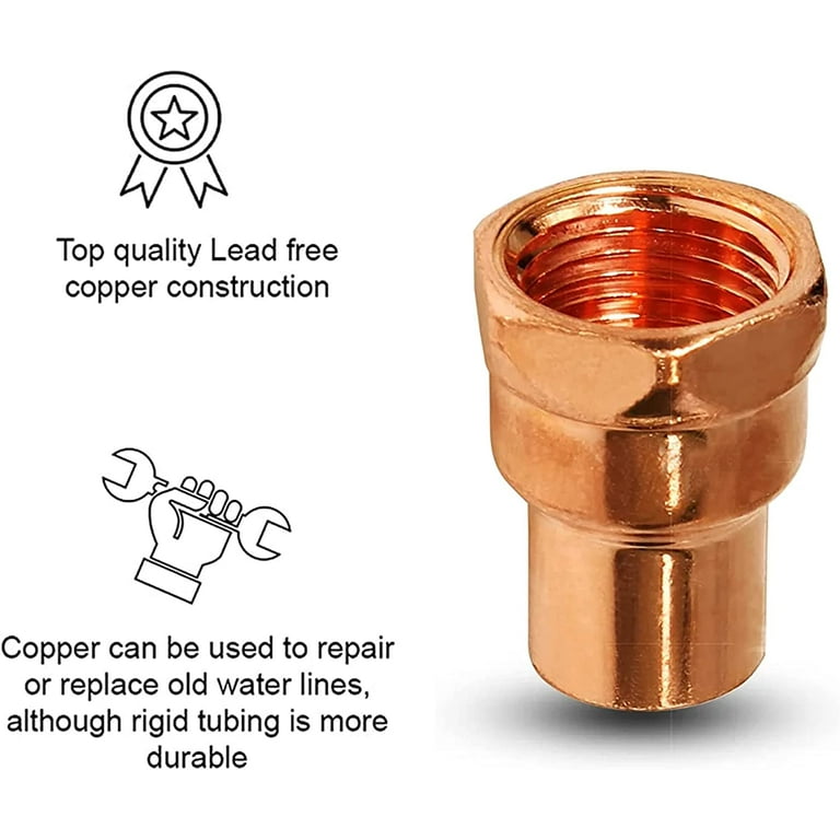 Copper Pipe Fitting Crimp Female Sweat Adapter Pressure Copper Fitting  Plumbing Hose Threaded Adapter Sweat Solder Connection Pipe - Pack of 20 