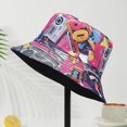 thumbnail image 3 of Chapeau de Seau pour la Protection Solaire Chapeau de Pêcheur pour l'Été Rétro Graffiti Chapeau de Seau Réversible pour les Hommes Femmes Pêcheur à Large Bord, 3 of 5
