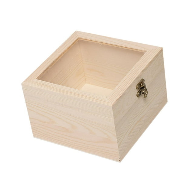 Caja de almacenamiento de madera, caja de recuerdos con tapa, caja de almacenamiento, baratija, caja de madera, caja de flores para centro de mesa, tapa de cristal 18x18x12cm