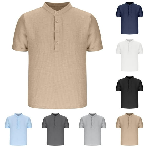 Ashirexll Mens Shirts Casual, Summer Shirts for Men, Summer Comfortable Solid Color Short Sleeve Stand-up Collar Casual T-Shirts