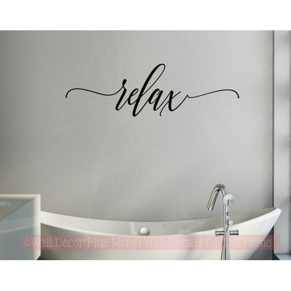 Bathroom Wall Decor Relax Cursive Lettering Bath Wall Decals Stickers 36x11 Black