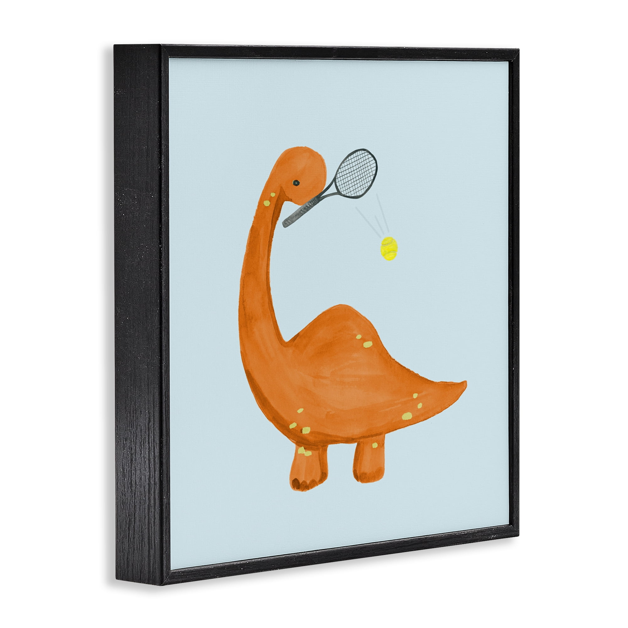 Stupell Industries Baby Dino Playing Tennis Black Framed Giclee Art, design by Lucille Price