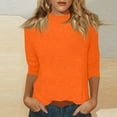 thumbnail image 2 of Lumtrix Mock Turtleneck Tops for Women Fall Plain 3/4 Sleeve T Shirt Relaxed Fit High Neck Blouses Dressy Casual Undershirt Orange 2XL, 2 of 7