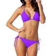 thumbnail image 1 of Conjuntos de bikini Prolriy para mujer, bikini de dos piezas con cordones de color liso para mujer, trajes de baño para mujer, morado, talla L, 1 of 8