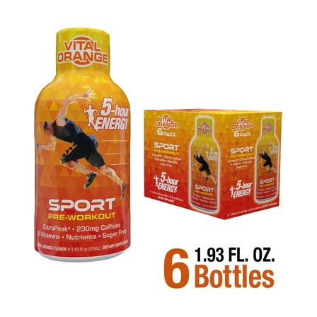 5-Hour Energy Pre-Workout Shot, Sport Vital Orange Flavor, 6 Count