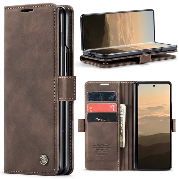 Cotree Case for Samsung Galaxy Z Fold 6, Classic Design Leather Wallet Magnetic Closure Flip Case with Kickstand Card Holder Slot,Brown